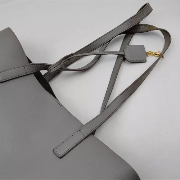 Pre-Owned YVES SAINT LAURENT Toy Supple Leather Shopping Tote Bag Gray - Picture 4 of 9